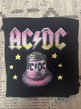 AC/DC Black Tee with Pink and Yellow Logo